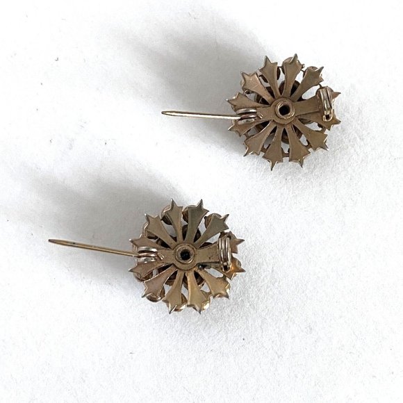 Rhinestone Flowers Two Tone Scatter Brooch Pin Pair UnSigned Prong Set Vintage - Picture 10 of 11